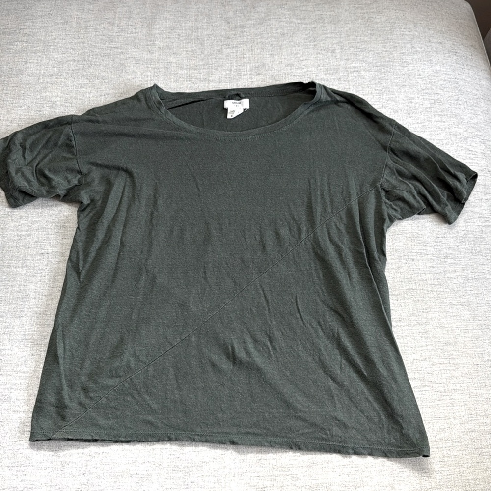 Mikoh Dark Green Linen Short Sleeve Tee